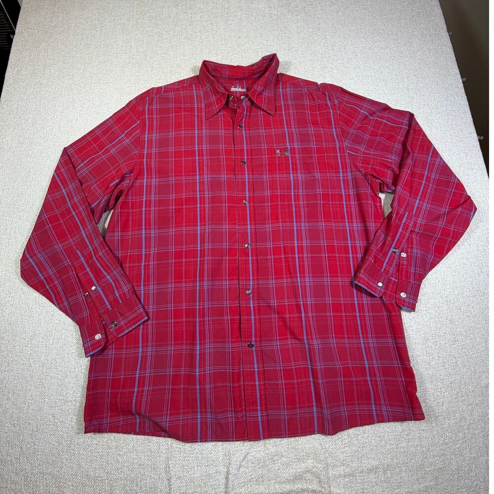 Under Armour Men's XL Red Blue Snap Front All Season Gear Long Sleeve Shirt UA